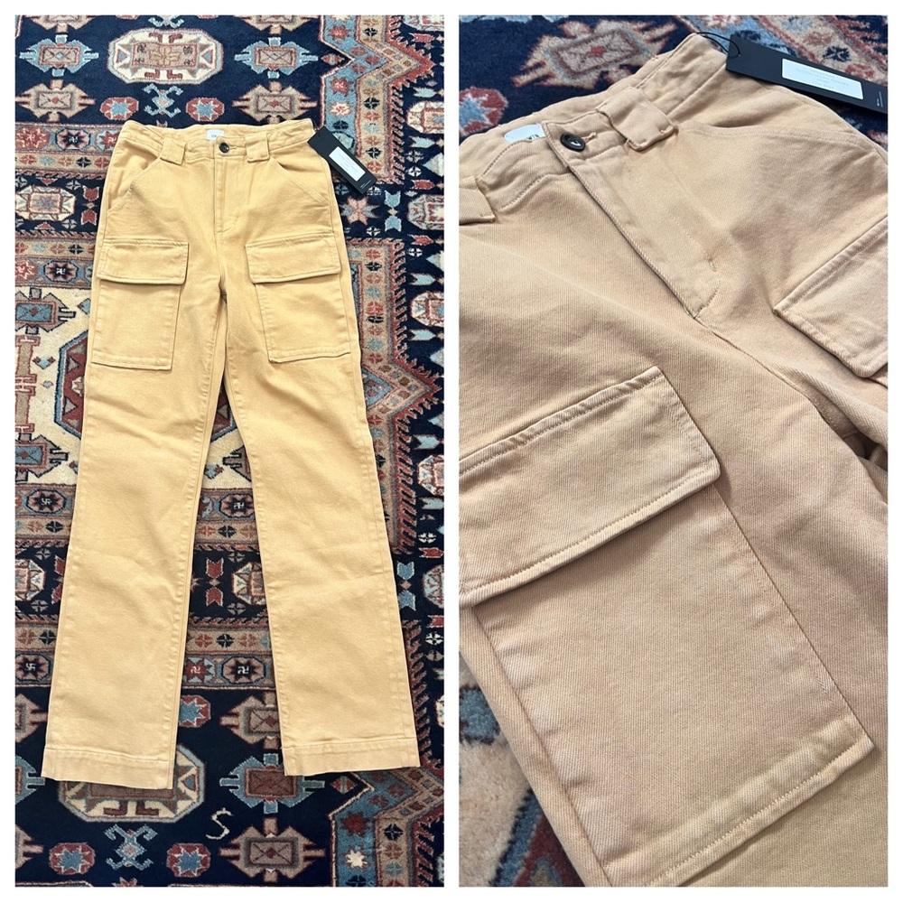 NWT Edwin sand yellow Cargo Carpenter Relaxed Straight Jeans Pants 26 stretch